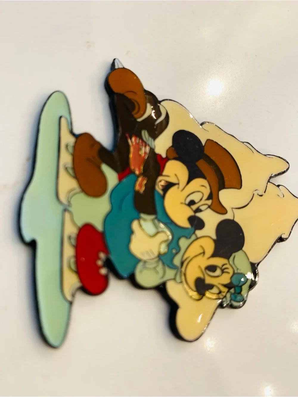 Vintage Disney Christmas Tree Ornament Mickey & Minnie Mouse Ice Skating Enamel